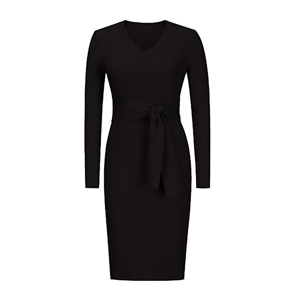 Kvinder Efterår Vinter Elegant Langærmet V-hals Slim Fit Slips Strikkede Kjoler Gray L