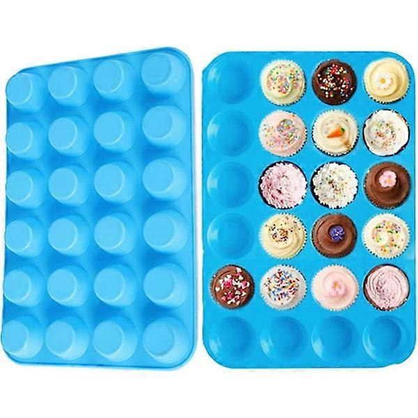 4-pack Mini Muffinplåt, 24-håls Silikon Bakformar - Blå