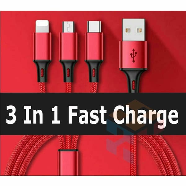 Multiladdare 1,2 m kabel 3-i-1 snabbladdande nylon USB universell Type-C Micro röd