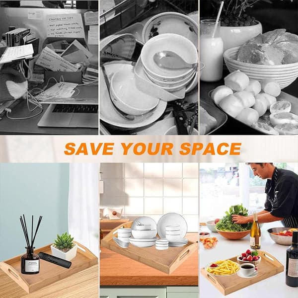 Rektangulær bambusbakke Husholdnings te serveringsfad Køkken snackfad Organizer 38x26x3cm