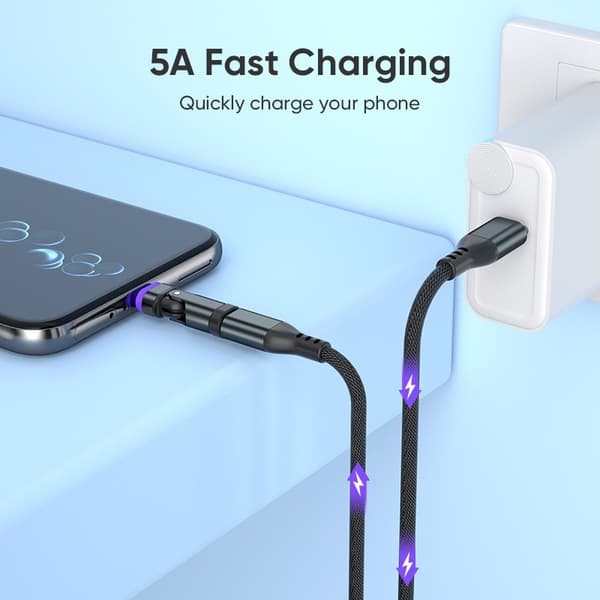 240W USB-C til USB-C-adapter, 180° roterbar, hurtiglading, kompatibel med Huawei Samsung Apple