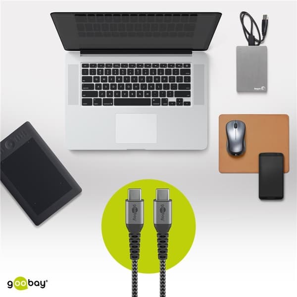 USB-C til USB-C flettet kabel 0,5m, tekstil nylon, hurtiglading 60W, datasynkronisering, svart grå
