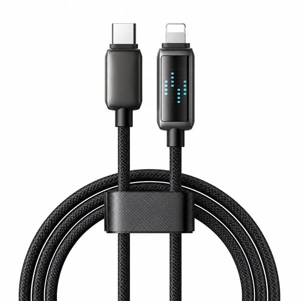 USB-C til Lightning-kabel, 36W hurtigopladning, LED-display, 1,2m, flettet nylon