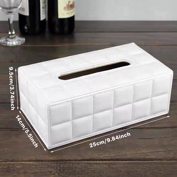 Læder Tissueboks Holder Rektangulær Tissue Dispenser til Stue Hjem Hvid