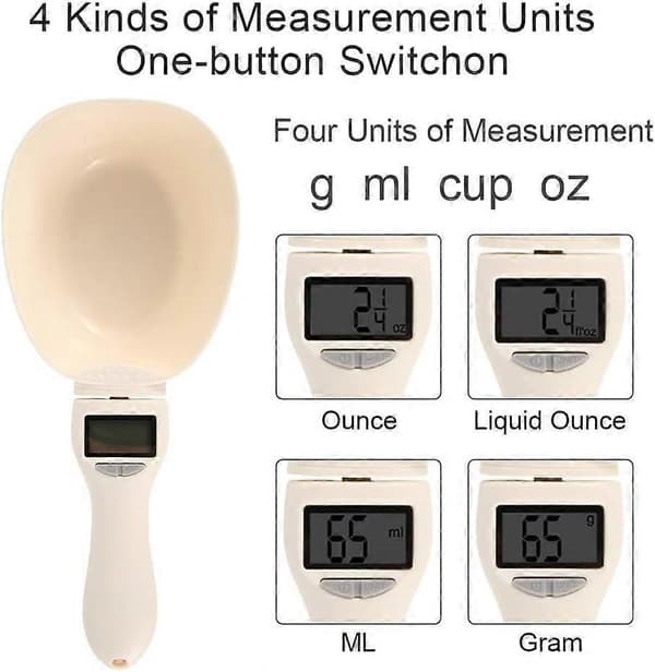 Sæt med 4 digitale måleskeer til dyrefoder 250 ml med LED-display