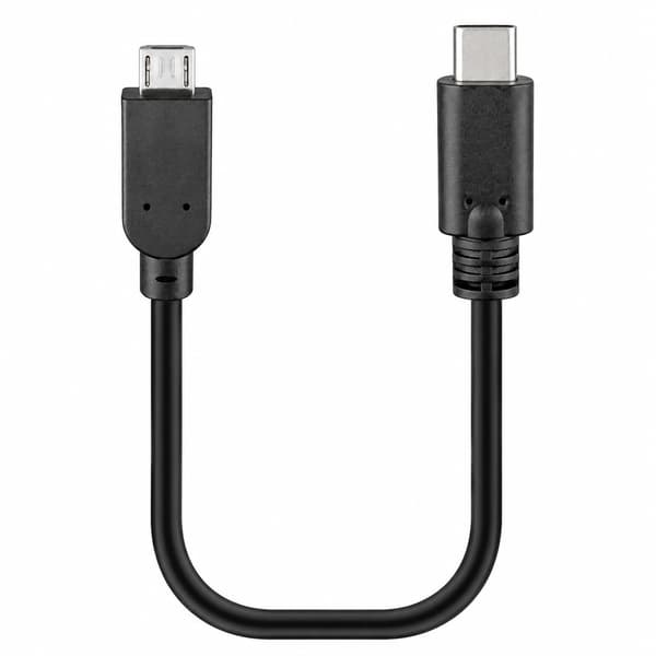 USB-C til Micro-B OTG-kabel, 0,2m, svart, lading og datasynkronisering