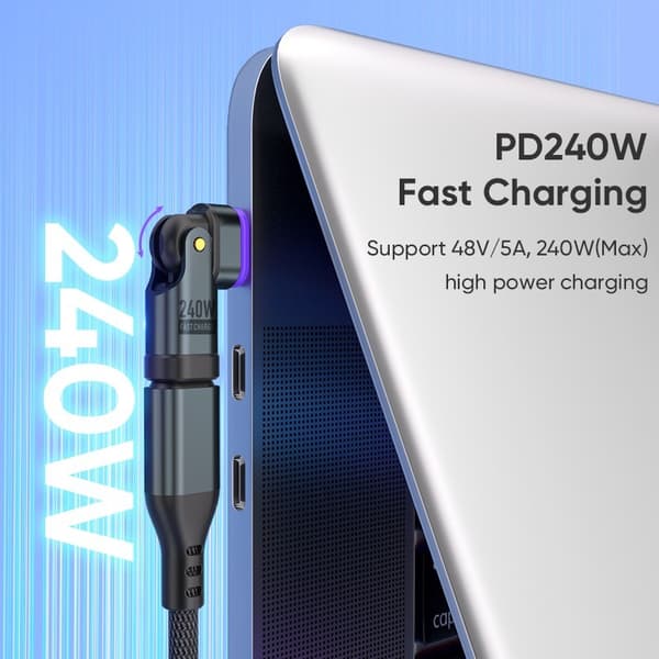 240W USB-C til USB-C-adapter, 180° roterbar, hurtiglading, kompatibel med Huawei Samsung Apple