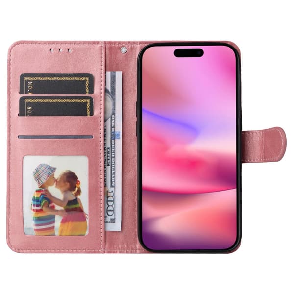 iPhone 16 PU læderpung etui - Flere farver Pink