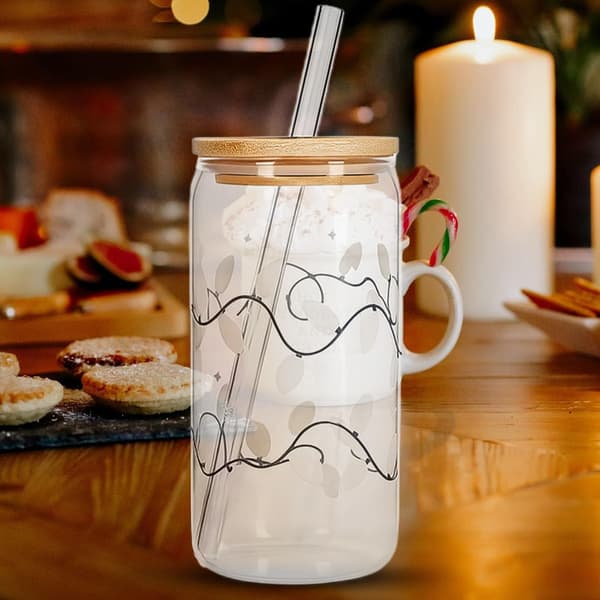 Farveskiftende julekaffekrus, genanvendeligt glaskrus, 17 cm jule-drikkeglas