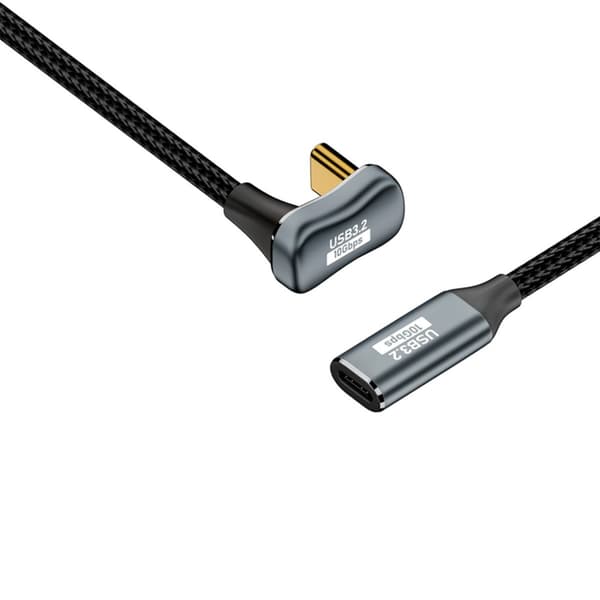 USB-C-kabel, U-formet han til hun, 10 Gbps, PD 100W, 4K@60Hz, nylonflettet aluminium, grå 0,5 m