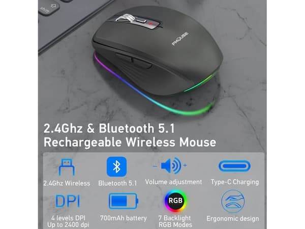 2.4G Dual-Mode Trådløs Mus Bluetooth 5.1 Lydløs Computermus ABS