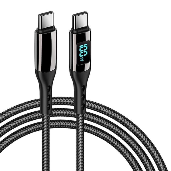 USB-C PD Hurtigopladningskabel 100W, Sort, 3m, Nylonflettet, Zinklegering
