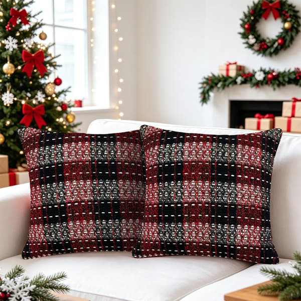 Julepude med tern, rød og sort, 45x45 cm, retro tweed sofapudebetræk 45x45cm Red Black Plaid, 2 Pack