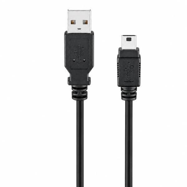 USB-A til Mini-B-kabel, 3m, svart, USB 2.0, høyhastighets datasynkronisering og lading