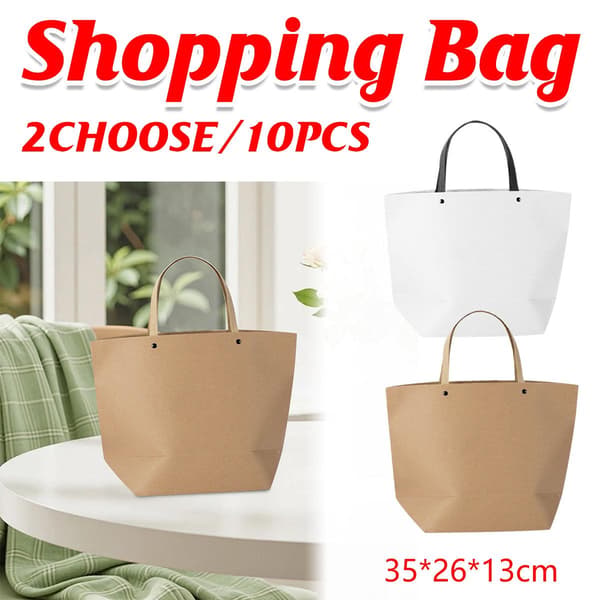 10 STK Båtformet Papir Tote Bag Gave Handlepose for Klær Resirkulerbar Hvit