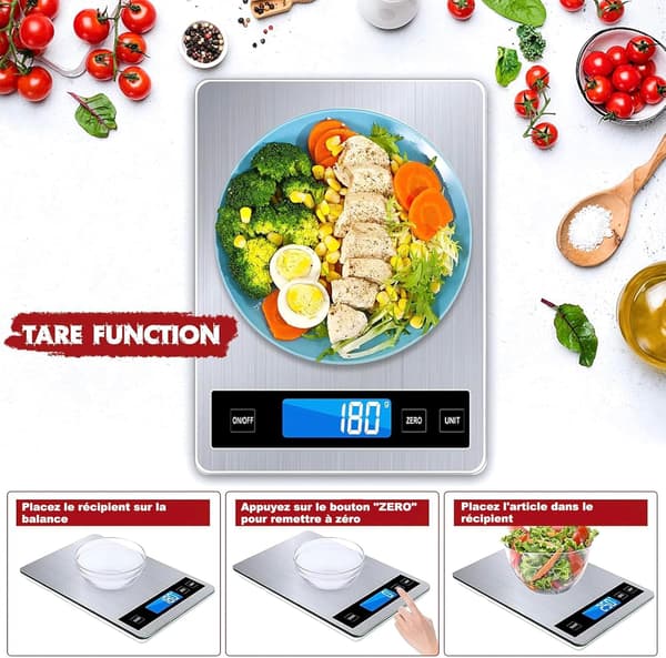 3 kg digital køkkenvægt, LCD-display, rustfrit stål