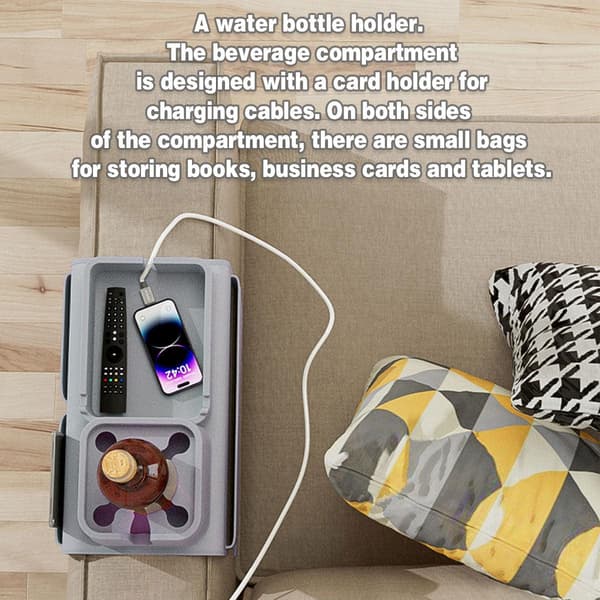 Multifunktionel Sofaarmlænsbakke Bord Stue Sofa Sidebord Organizer Grå