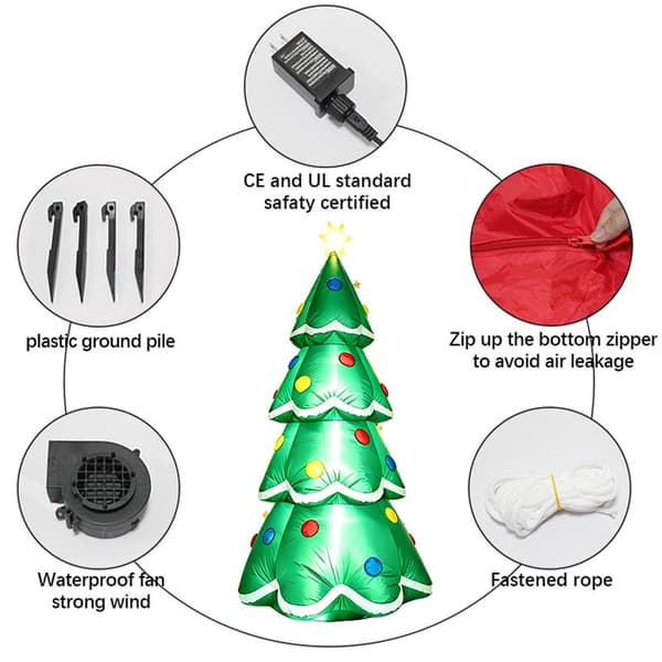 1,8 m oppusteligt juletræ, LED-oplyst udendørs havedekoration, polyester US regulations