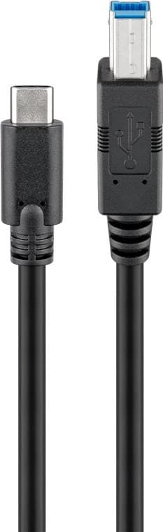 USB-C til USB-B-kabel 1m, svart, USB 3.0 5 Gbps, for skriver og skanner