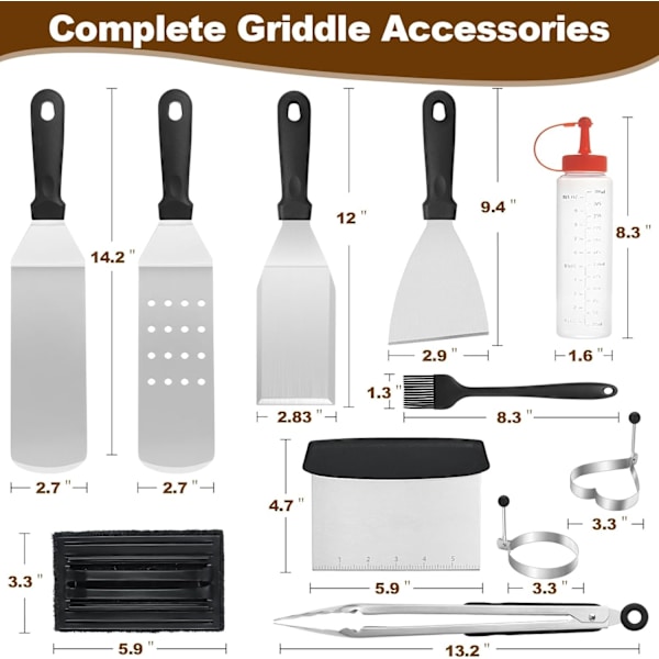 14 STK Stekeplate Tilbehørssett, Flat Topp Grill Tilbehørssett for Blackstone og Camp Chef