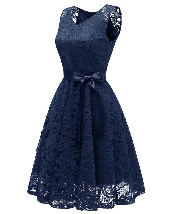 Cocktailklänning för damer, spets, elegant NAVY  BLUE XXL