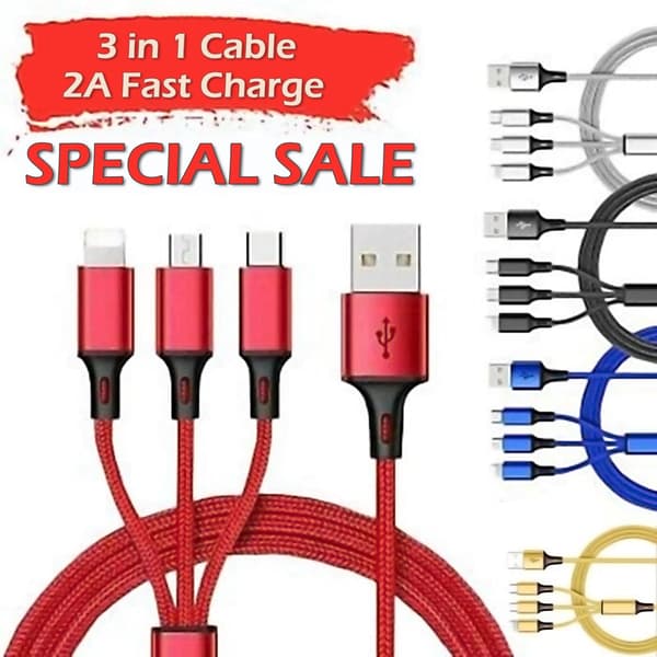 Salesbay Multi Laddare 1,2 m Kabel 3-i-1 Snabbladdning USB Universal Typ-C Micro