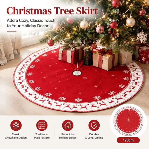 Juletræstæppe med tern og snefnug, kort plys-polyester, 120 cm, julepynt til hjemmet 90CM-3