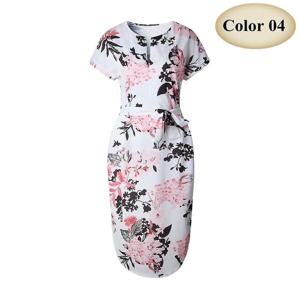 Kvinder Sommer Boho Stil Geometrisk Print Strandkjole Elegant Fest Med Bælte E XL
