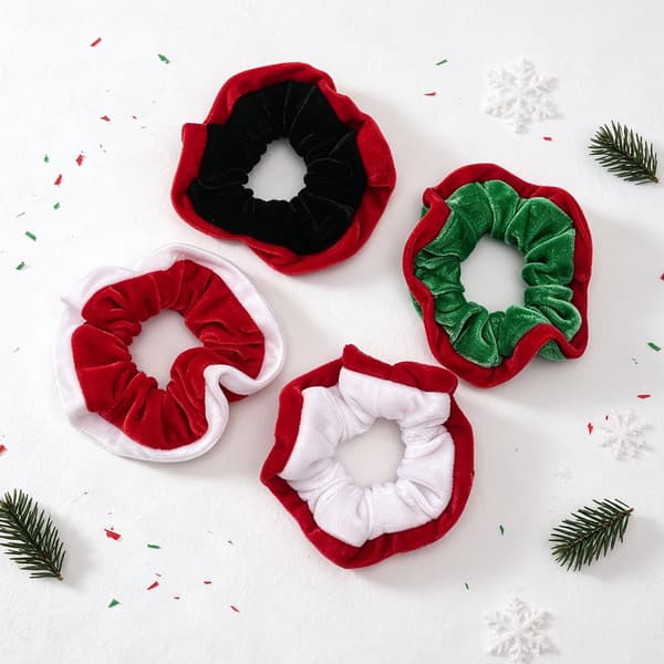 Julhårsnodd, guld-sammet tvåfärgad, grön röd, håraccessoar för fest Red scrunchie with white edges