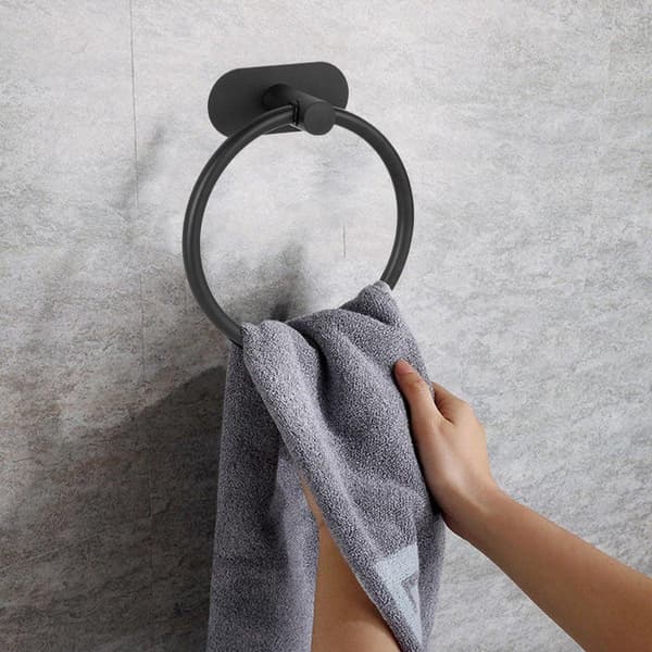 2 STK Sorte Uperforerede Håndklæderinge i Rustfrit Stål til Badeværelse/Toilet