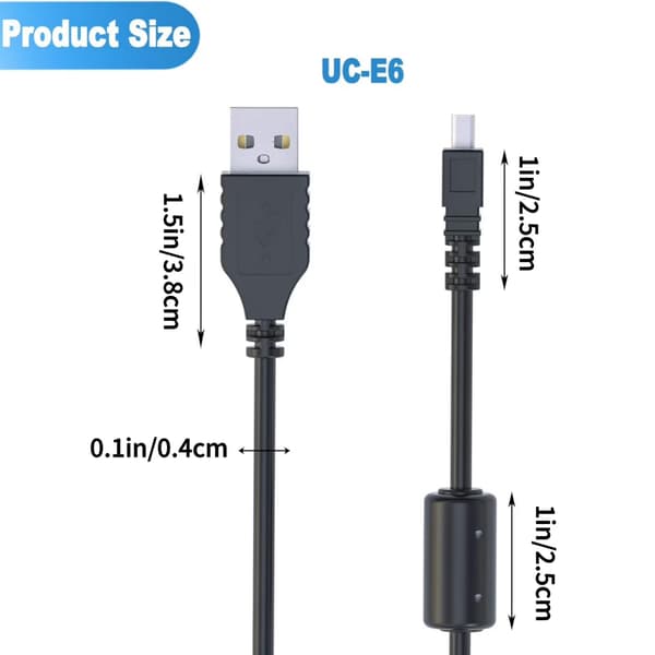 Mini 8-stifts USB-kabel för Nikon Coolpix, UC-E6 dataöverföring och laddning, 1,5 m, hållbar