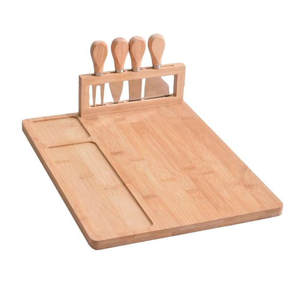 Bambu Skärbräda Ostbricka Set med Knivar Kök Charkuteri Servering