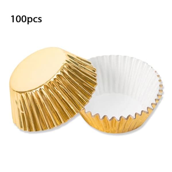 100 stk. Cupcake Papirforme Non-Stick Muffins Bageforme Til Hjemmekøkken Bageudstyr gold