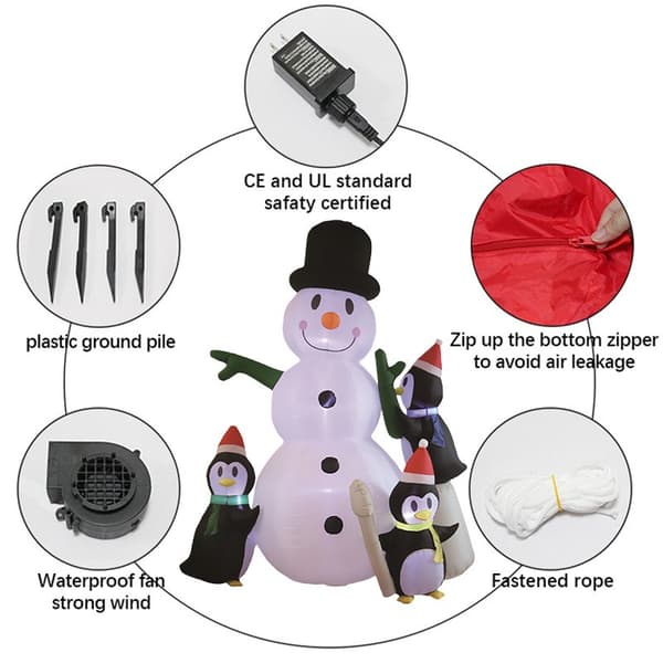 Oppustelig julepingvin-stabel med snemand, 2,4 m LED-dekoration til haven Us regulations