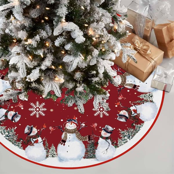 Juletreteppe med snømann, juletrefotdekorasjon i trykt polyester, 120 cm 90cm-1