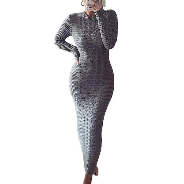 Dam V-ringad Tröjklänning Långärmad Enfärgad Ribbstickad Stretchklänning Plus Size beige s