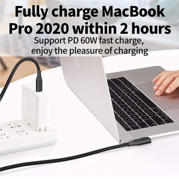 USB-C VR Link Kabel 5m/16FT til PC Streaming, USB 3.1, Vinklet Stik, Nylonflettet, Kompatibel med Oculus Quest 2, Sort