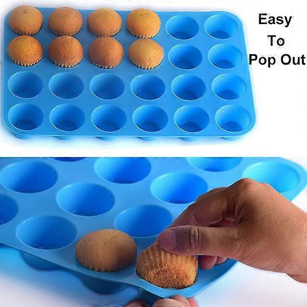 4-pack Mini Muffinplåt, 24-håls Silikon Bakformar - Blå