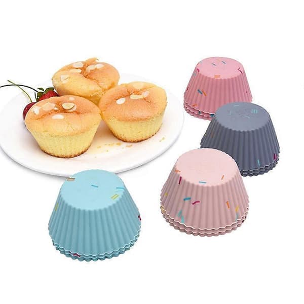 6-delt gjenbrukbart muffinsformsett i silikon, flerfarget