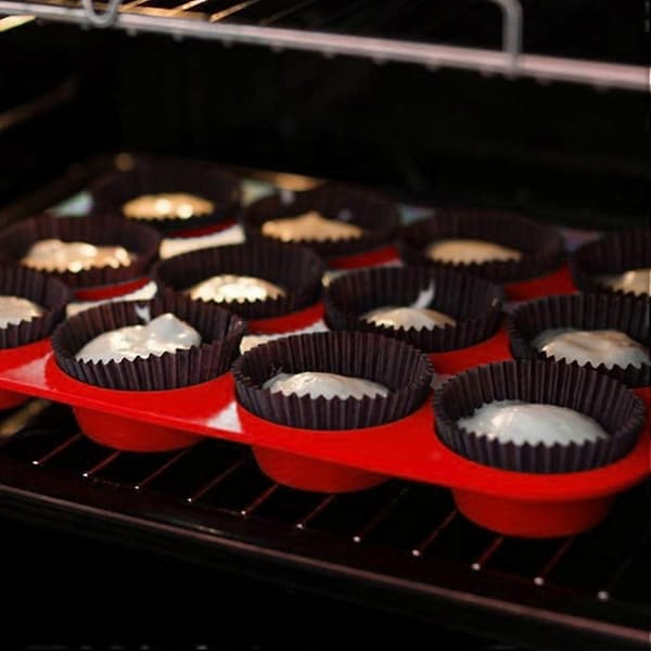 Silikone kageform 12 til isterning bageplade DIY cupcake chokolade muffin kop non-stick donut form rød