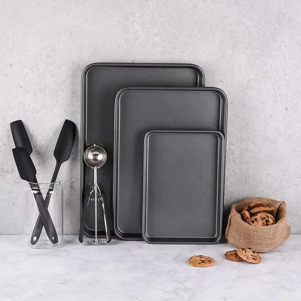 3 st Rektangulära Bakplåtar Nonstick Ugnsformar för Matlagning Hemma
