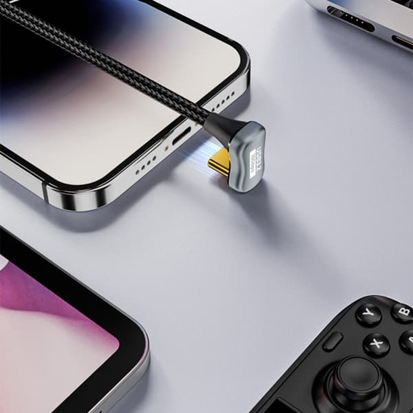 USB-C-kabel, U-formet han til hun, 10 Gbps, PD 100W, 4K@60Hz, nylonflettet aluminium, grå 0,5 m