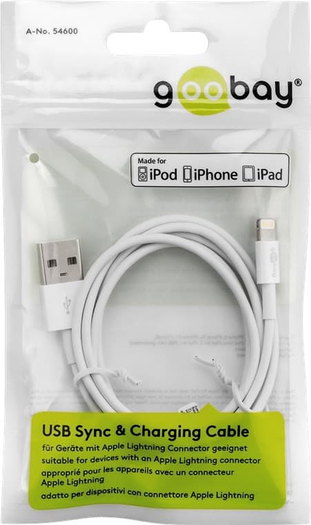 Lightning-kabel 1m Hvid, USB-A til Lightning, Opladning & Synkronisering til iPhone iPad