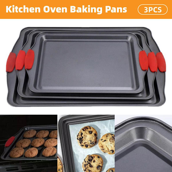 3 stk. non-stick bagepladesæt, rektangulær bageplade til småkager, kageform, ovnbageudstyr