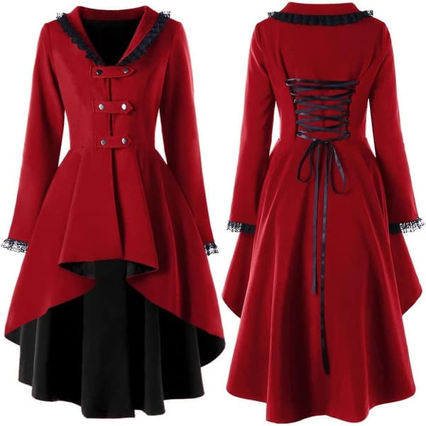 Trenchcoat Jacka Slim Väst Kappa Scen Gothic Retro Kläder RED L