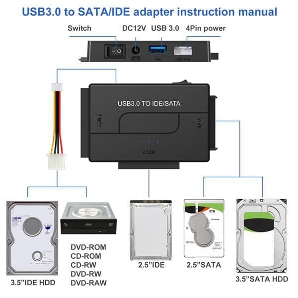SATA IDE til USB-adapterkabel for 2,5/3,5 tommers harddisk, ekstern omformer