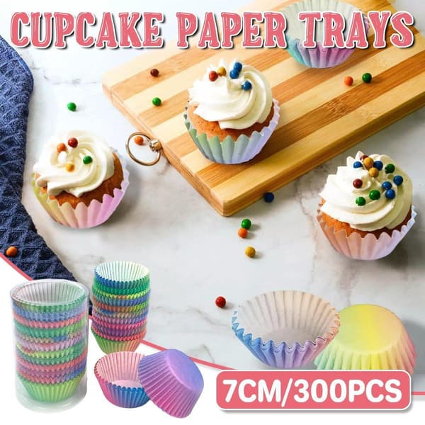 300 st Gradient Färg Cupcake Pappersformar Bakformar Muffin Foder Set