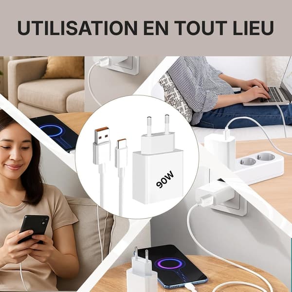 USB C-lader 90W HyperCharge + 6A-kabel for Xiaomi 13 Pro/12/11T Pro, 2m, svart