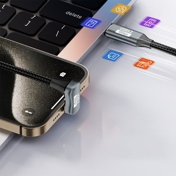 USB-C-kabel, U-formet han til hun, 10 Gbps, PD 100W, 4K@60Hz, nylonflettet aluminium, grå 0,5 m