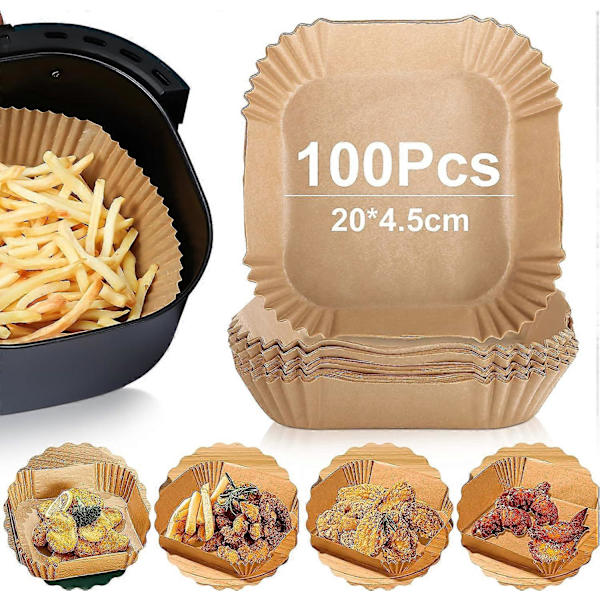 100-pack Bakplåtspapper för Airfryer, Engångs Non-Stick Pappersformar